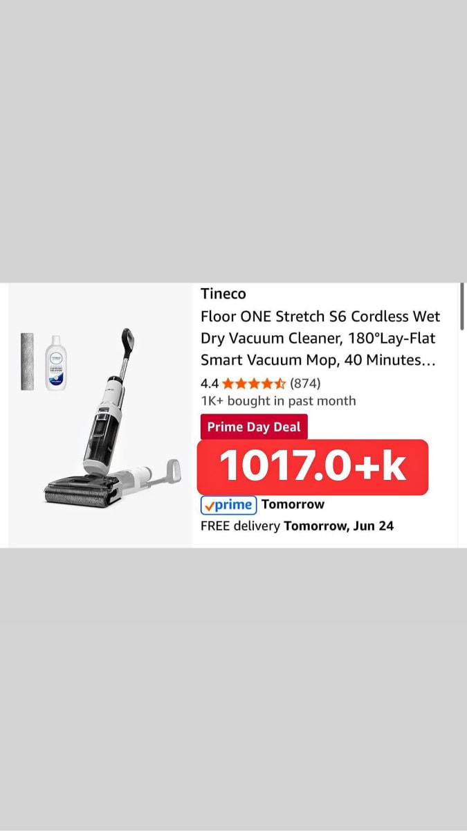 Tineco Floor ONE Stretch S6 Cordless Wet Dry Vacuum Cleaner, 180°Lay-Flat Smart Vacuum Mop,