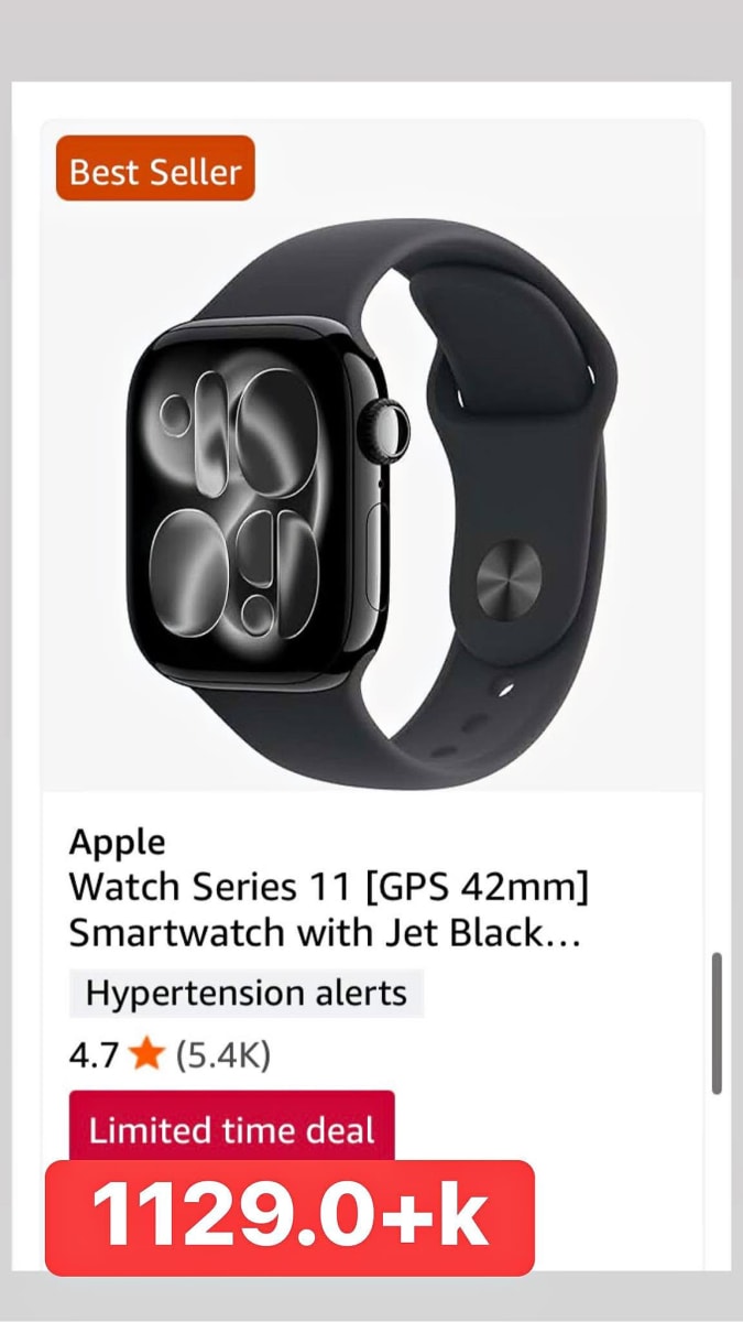 Apple Watch Series 11 [GPS 42mm] Smartwatch with Jet Black...