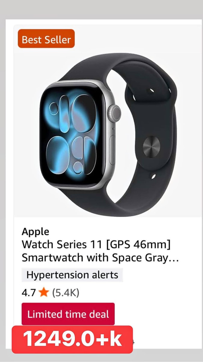 Apple Watch Series 11 [GPS 46mm] Smartwatch with Space Gray...