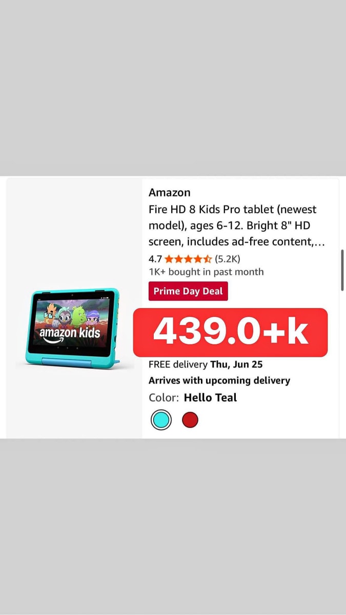 Amazon Fire HD 8 Kids Pro tablet (newest model), ages 6-12. Bright 8" HD screen