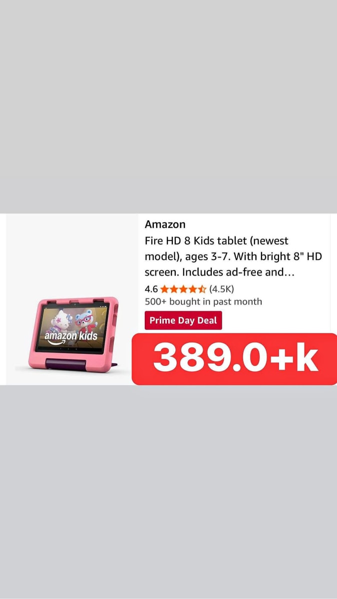 Amazon Fire HD 8 Kids tablet (newest model), ages 3-7. With bright 8" HD screen.