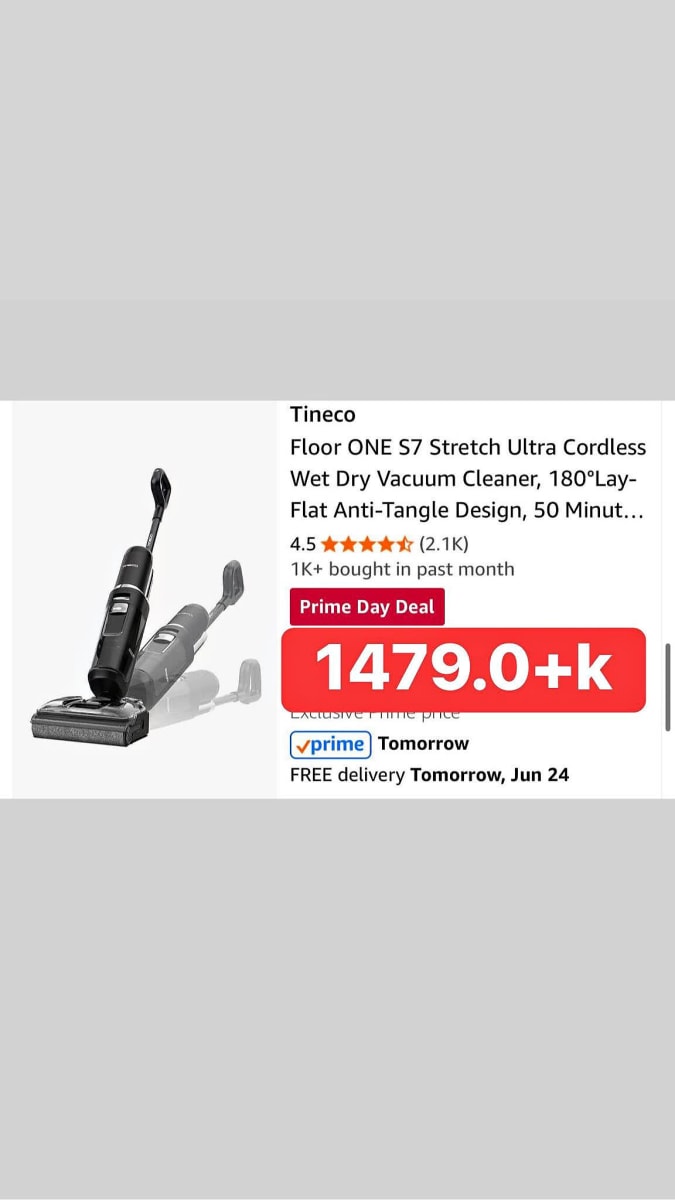 Tineco Floor ONE S7 Stretch Ultra Cordless Wet Dry Vacuum Cleaner, 180°Lay-Flat Anti-Tangle Design
