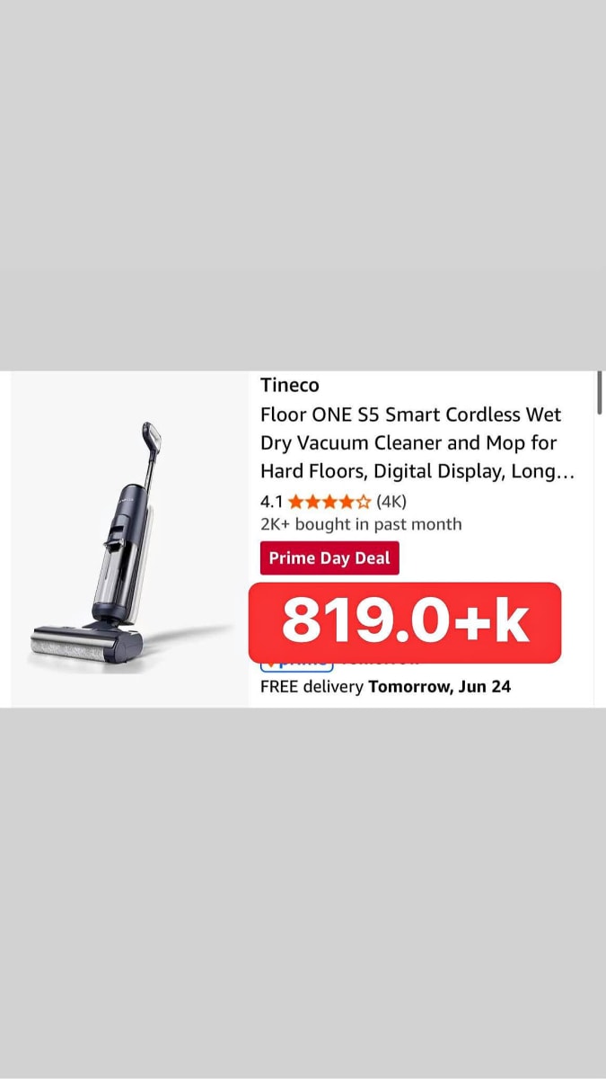 Tineco Floor ONE S5 Smart Cordless Wet Dry Vacuum Cleaner and Mop for Hard Floors, Digital Display