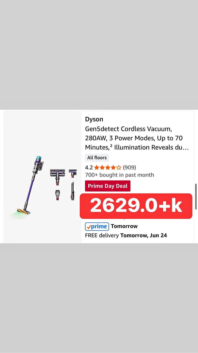Dyson Gen5detect Cordless Vacuum, 280AW, 3 Power Modes, Up to 70 Minutes