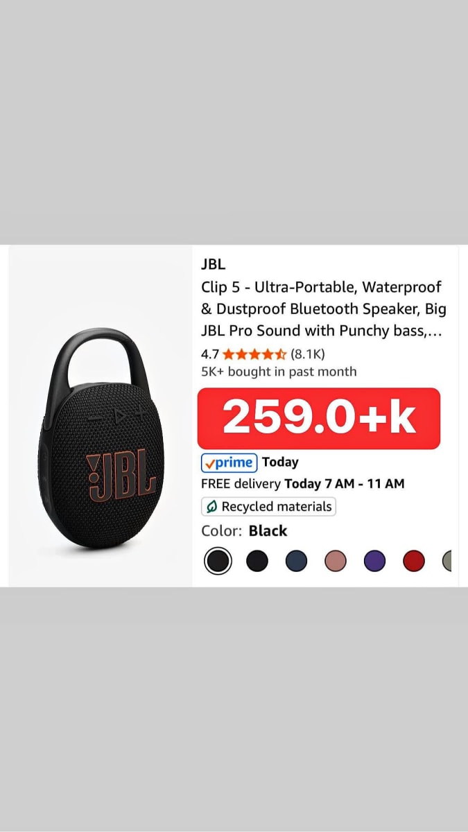 JBL Clip 5 - Ultra-Portable, Waterproof & Dustproof Bluetooth Speaker, Big JBL Pro Sound with Punchy bass