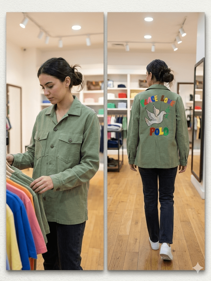 "Peace Love Polo" olive green utility jacket
