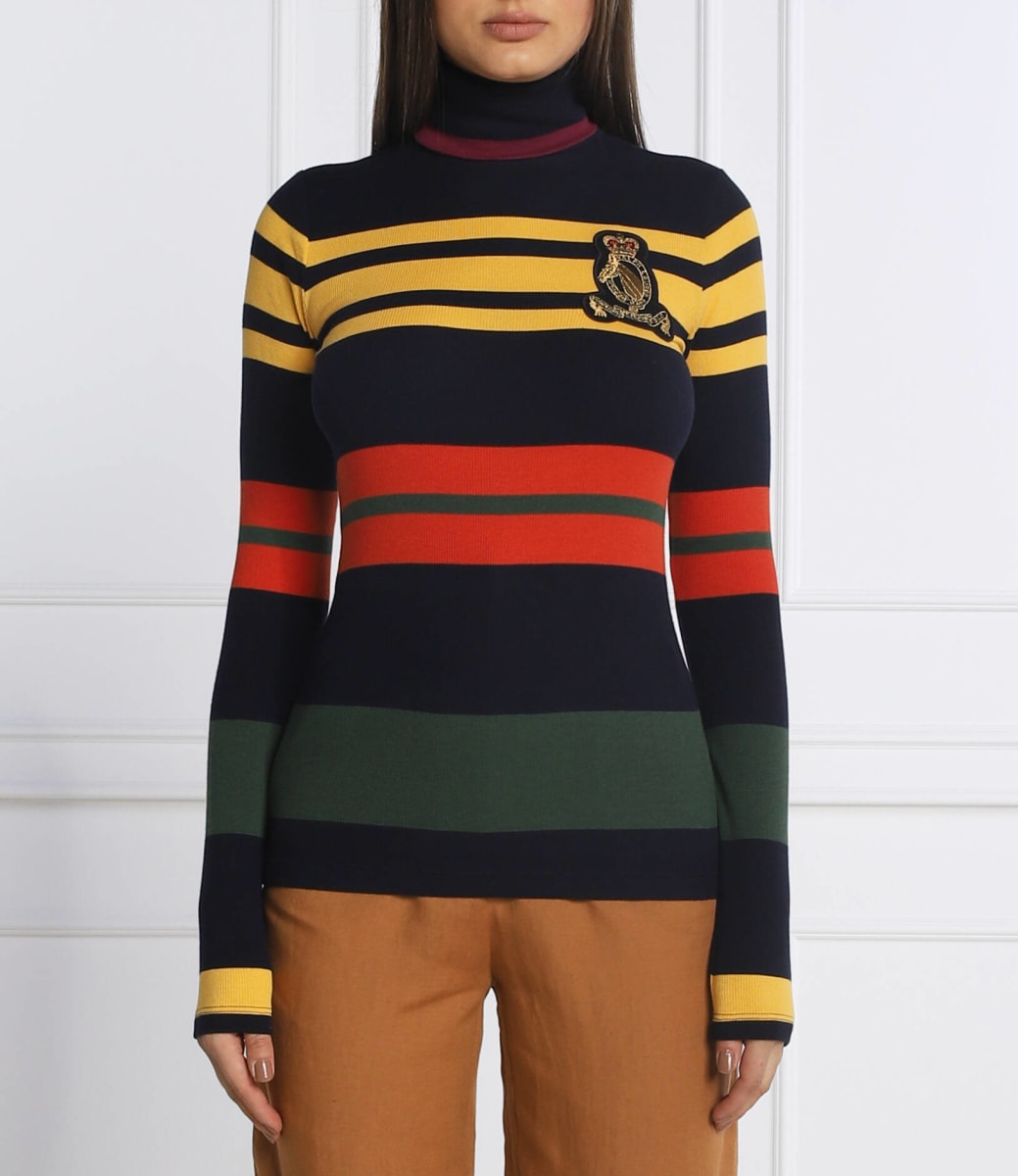 Striped Crest-Patch Roll Neck sweater