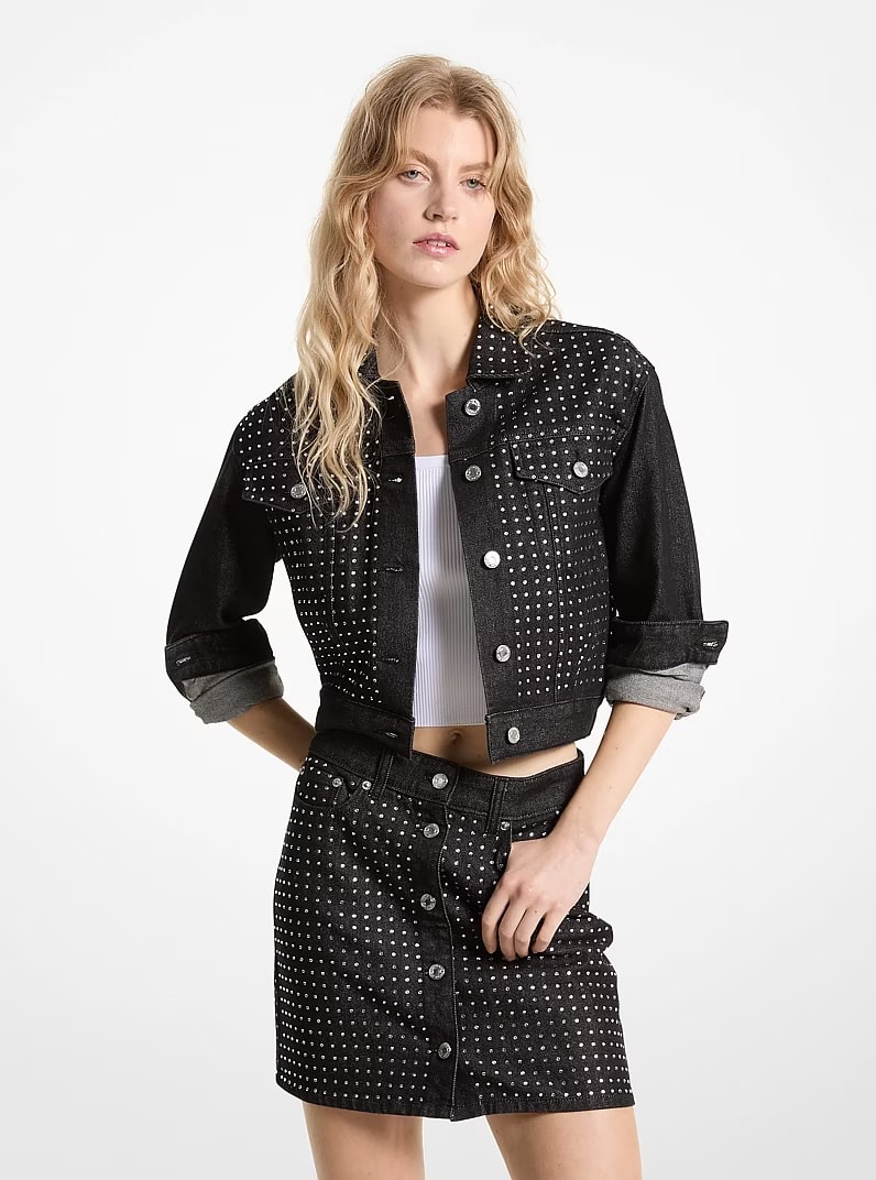 Embellished stretch denim jacket