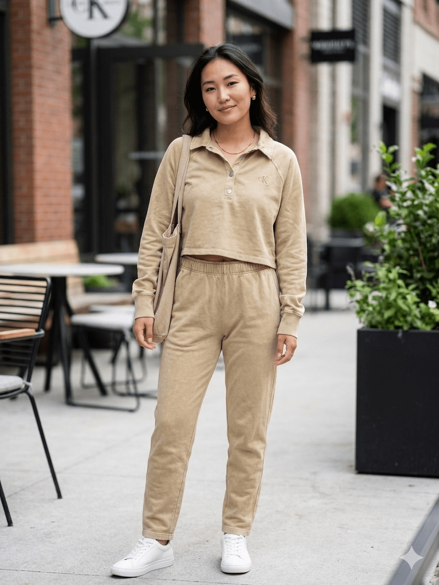Beige cropped polo sweatshirt (дан цамц)
