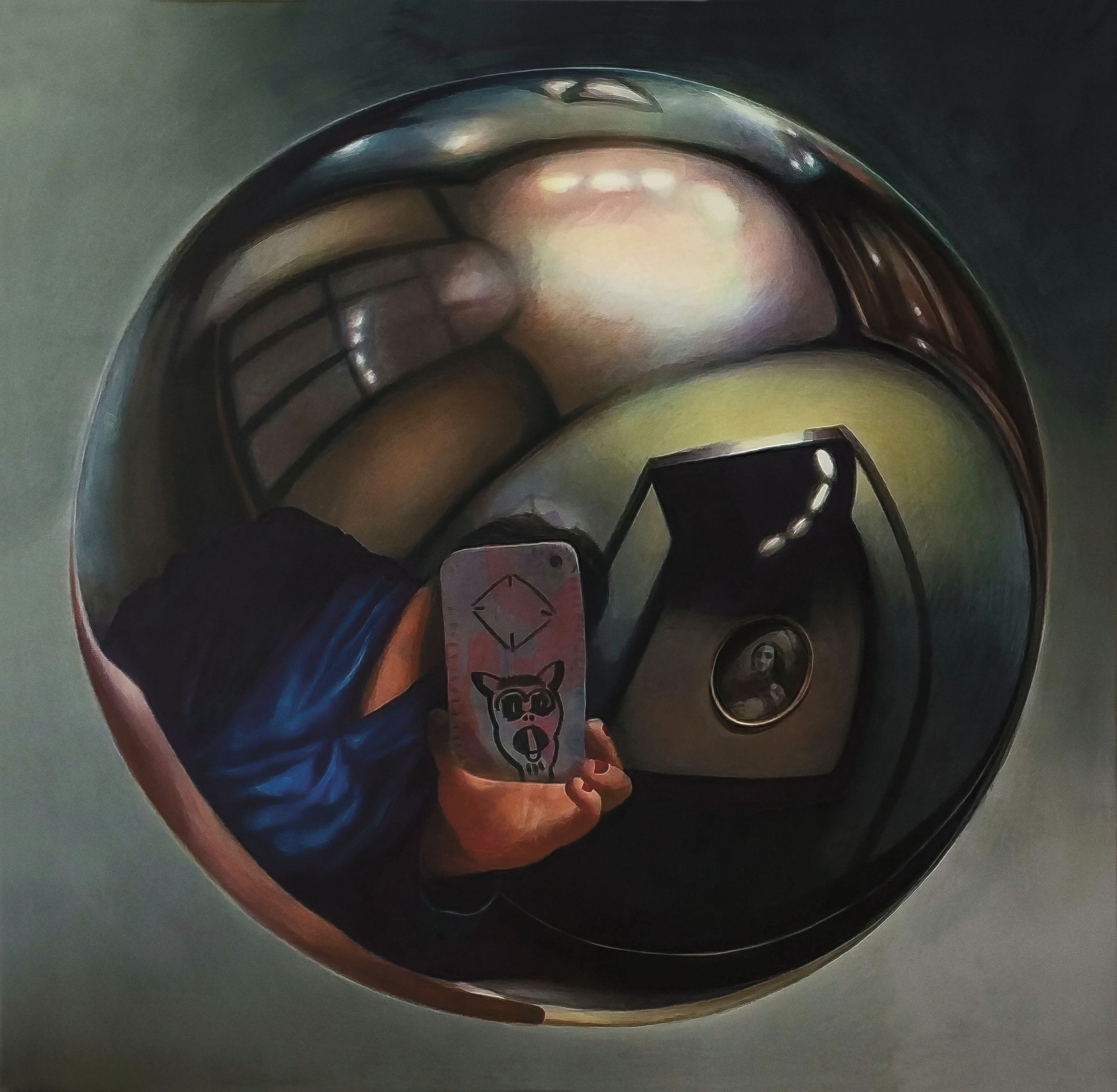 Alina Kunitsyna, Self-portrait in a convex mirror, 2015, 100 x 100cm 