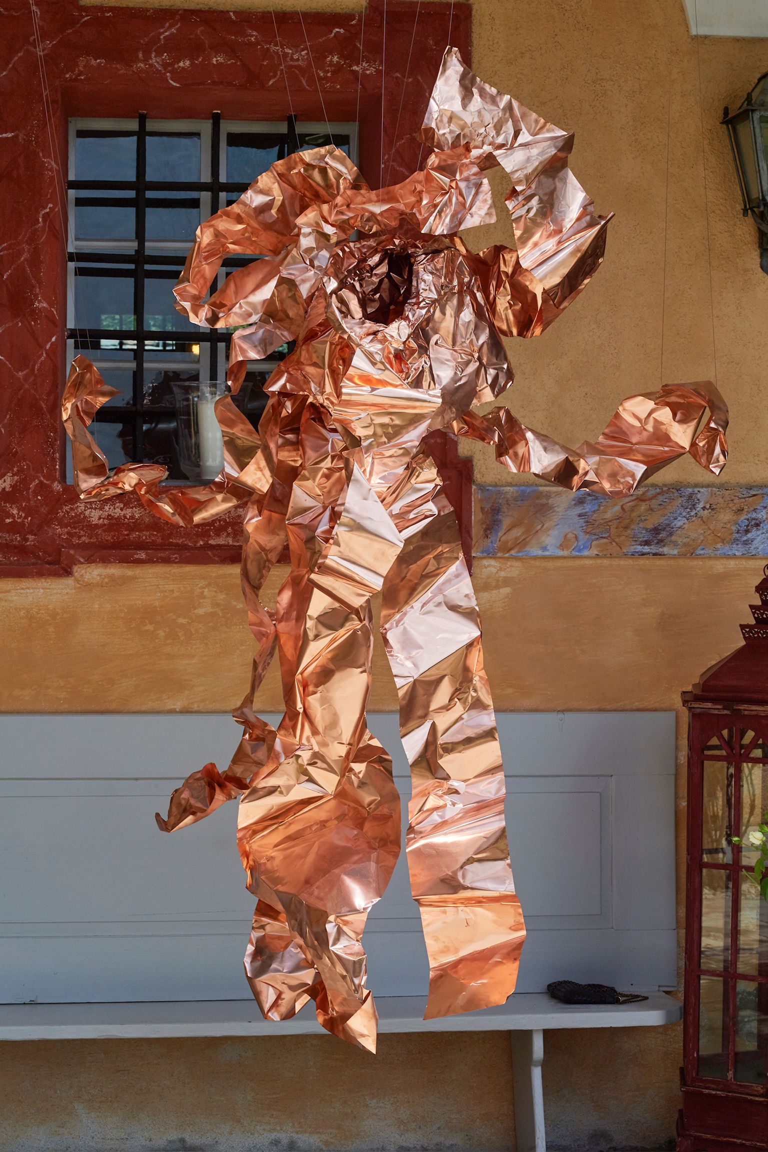 Cosima Bucarelli, SKIN_CB_2302_8, 2023, Copper folded, from live performance at NOMAD, St. Moritz, 140 x 40 x 60 cm