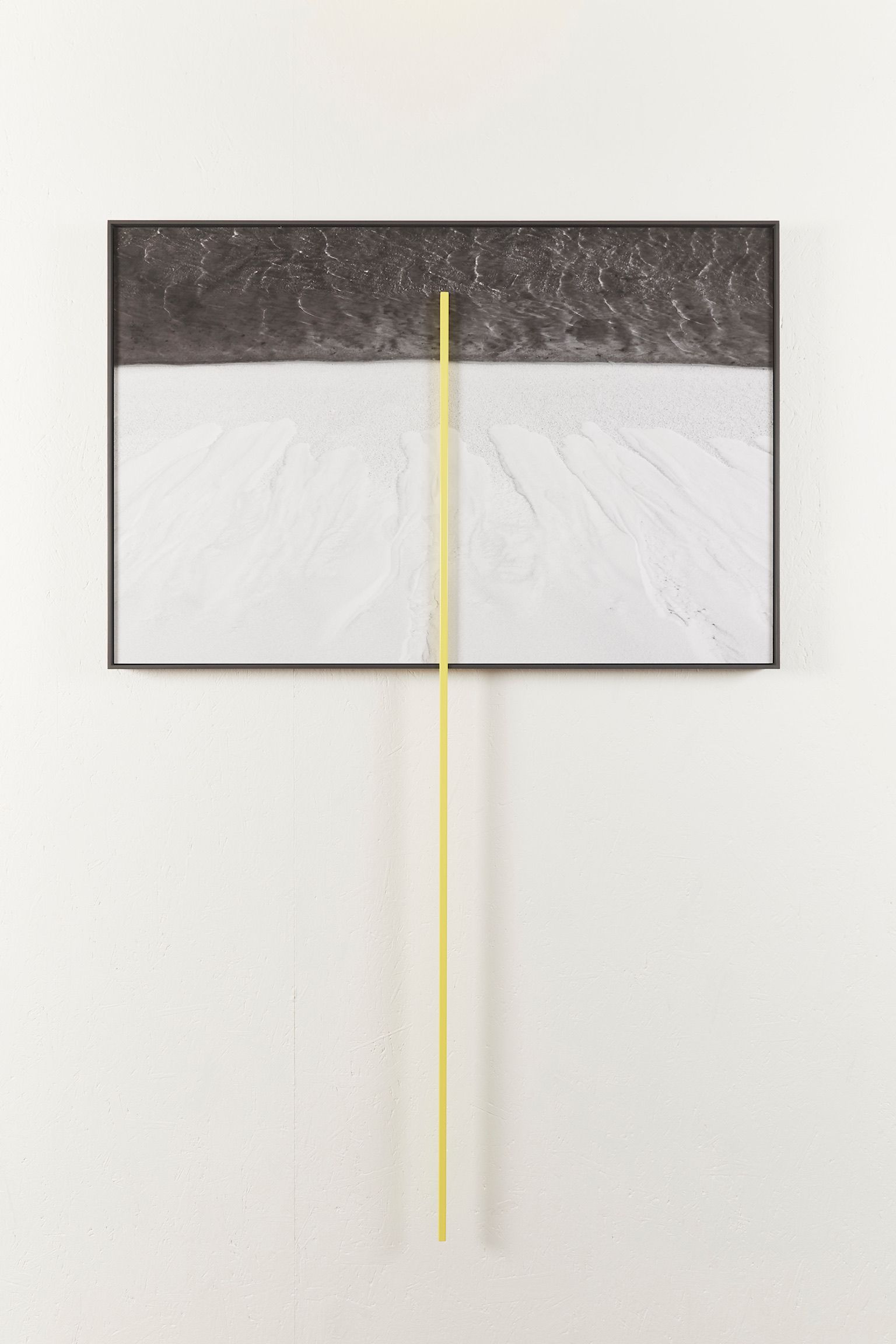 Fabian Albertini, Three dimensions / linha#4, 2019, Fine-Art Giclée Classic on Photo Rag paper, mixed media, framed, 70 x 105 x 2 cm, Yellow iron line 150 x 1 x 1 cm