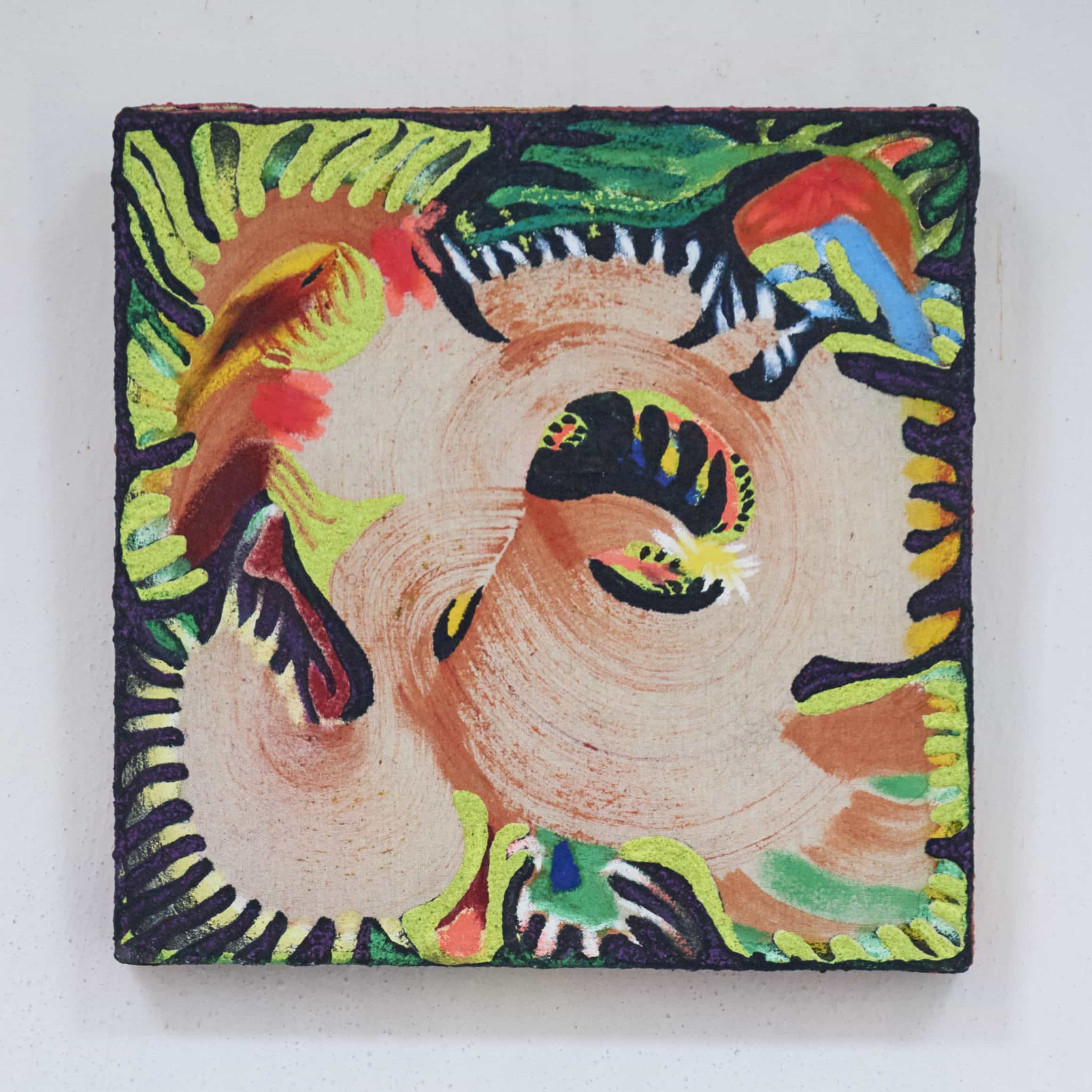 Melania Toma, Hearts, IV, 2024, Oil paint, charcoal, sand, pigments, acrylics, graphite, ink, pastel on canvas, 25 x 25 cm 