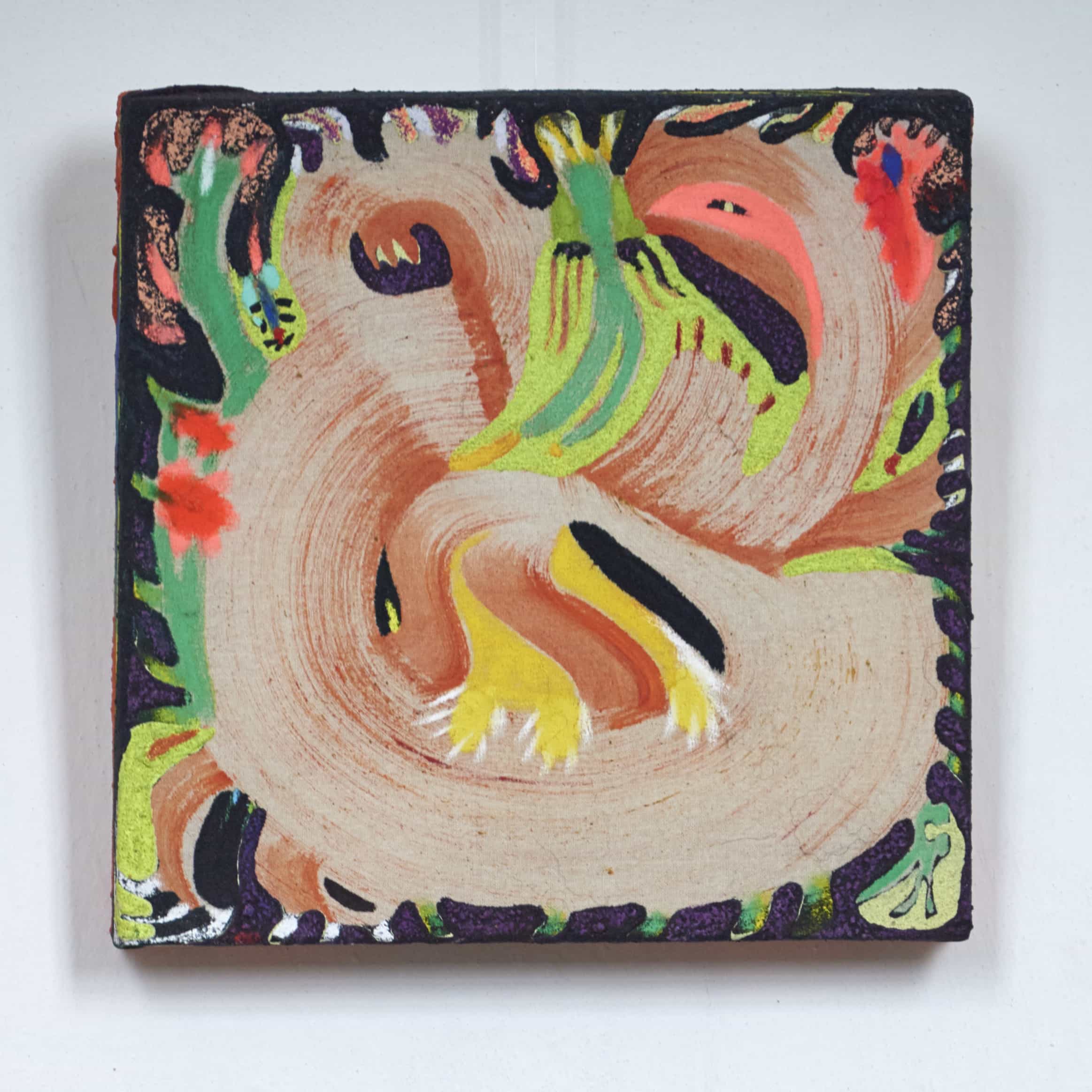 Melania Toma, Hearts, V, 2024, Oil paint, charcoal, sand, pigments, acrylics, graphite, ink, pastel on canvas, 25 x 25 cm 