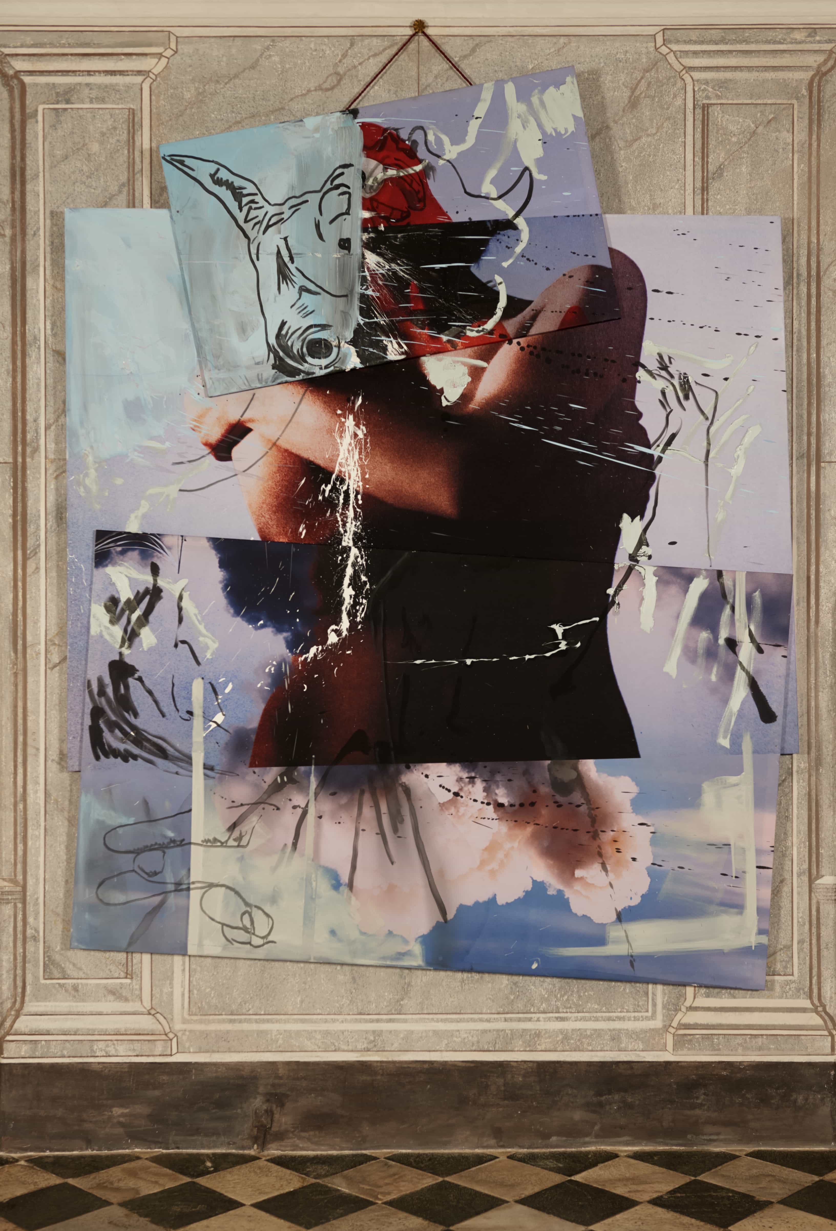 Daniel Spivakov, Minotaur, 2024, Oil on sublimation print on polyester, three assambled, 320 x 255 cm
