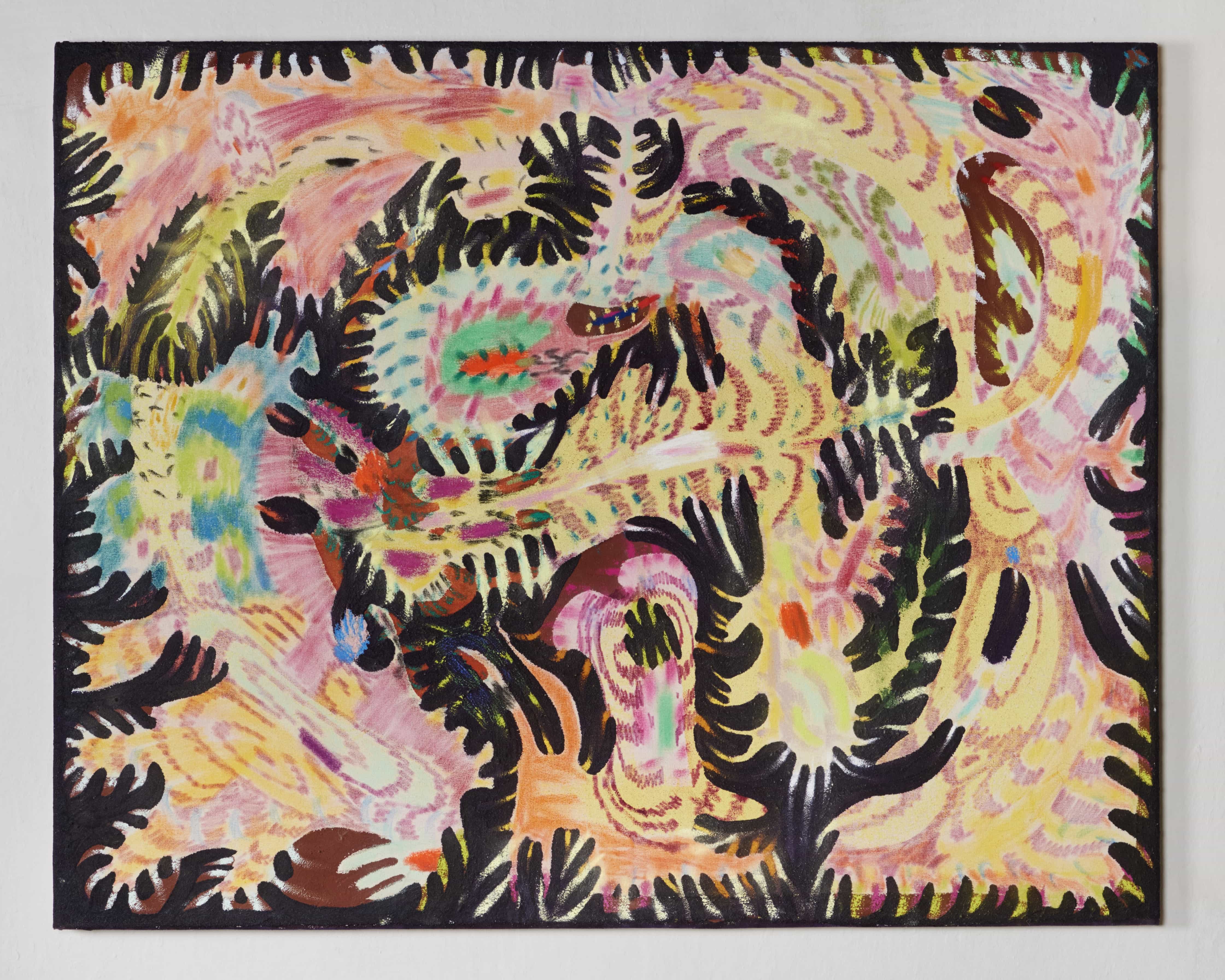 Melania Toma, Inframondo II, 2025, Oil paint, charcoal, sand, pigments, acrylics, graphite, ink, pastel on canvas, 100 x 80 cm