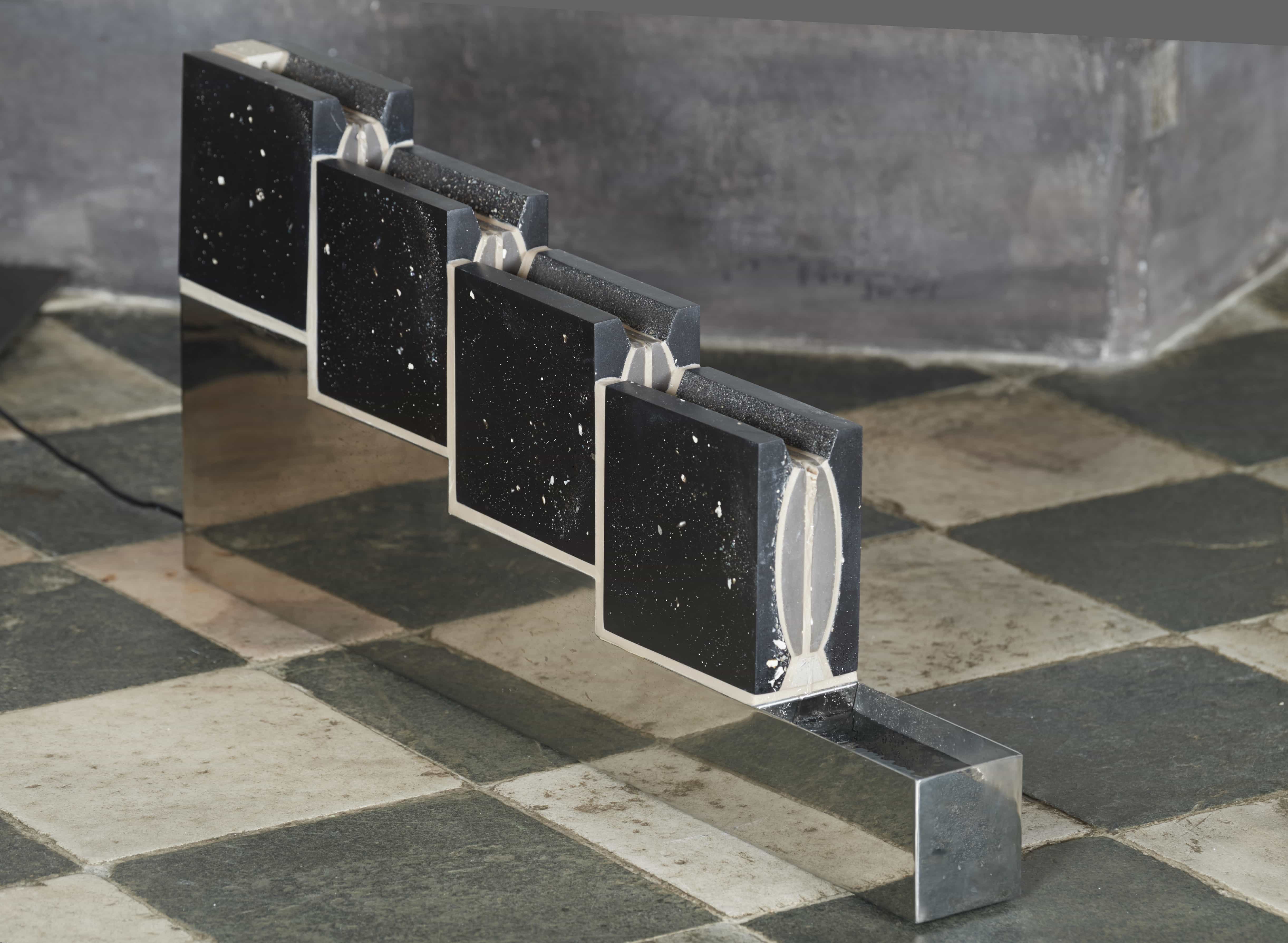 WKND Lab, HUI Fountain, Korea, Stainless steel, oyster shell, polymer, 906 x 180 x 460 mm