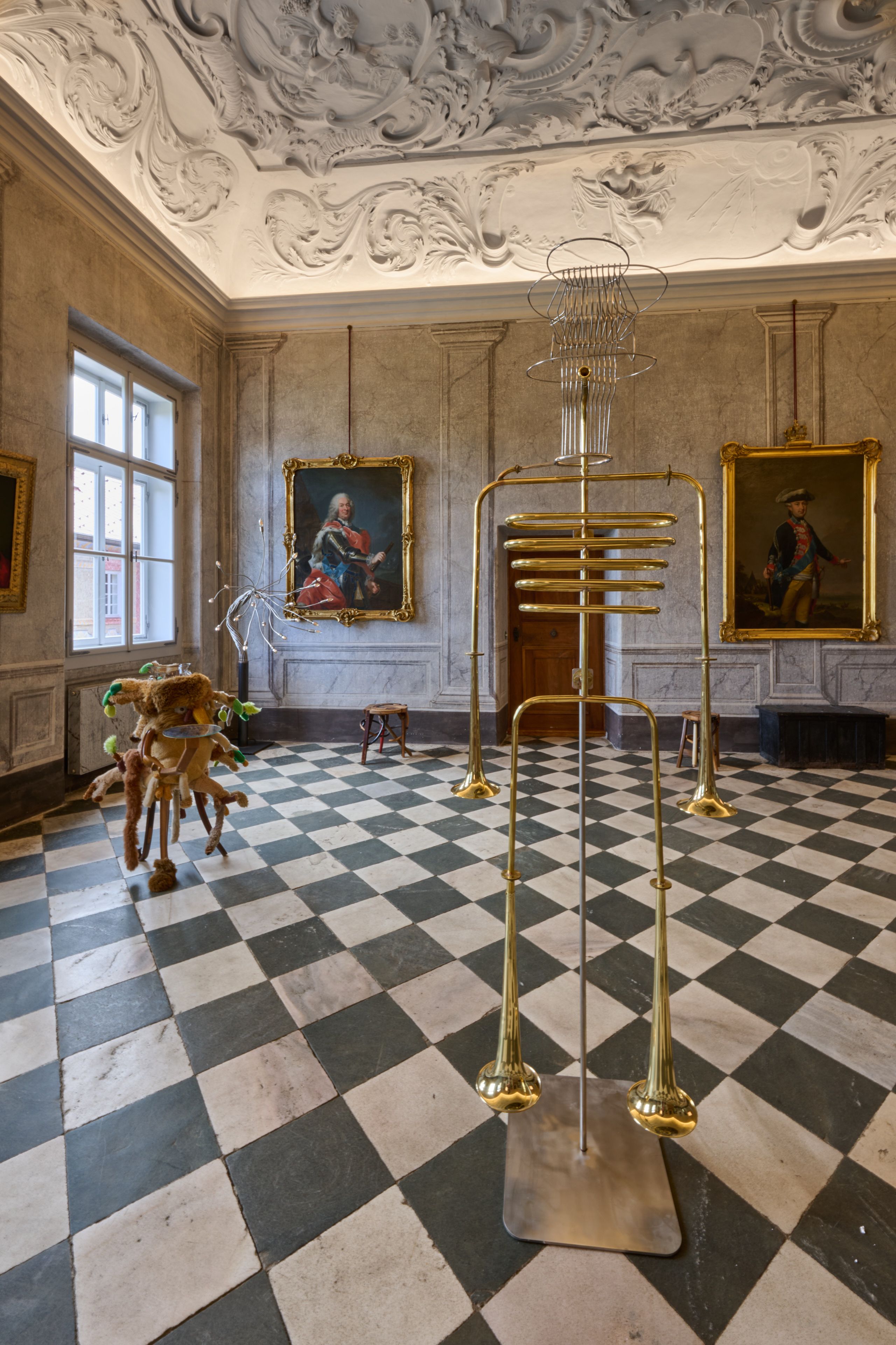 Constantin Luser, Trumpetman, 2024, Brass soldered, 4 horns, (ca.) 222 x 55 x 33 cm