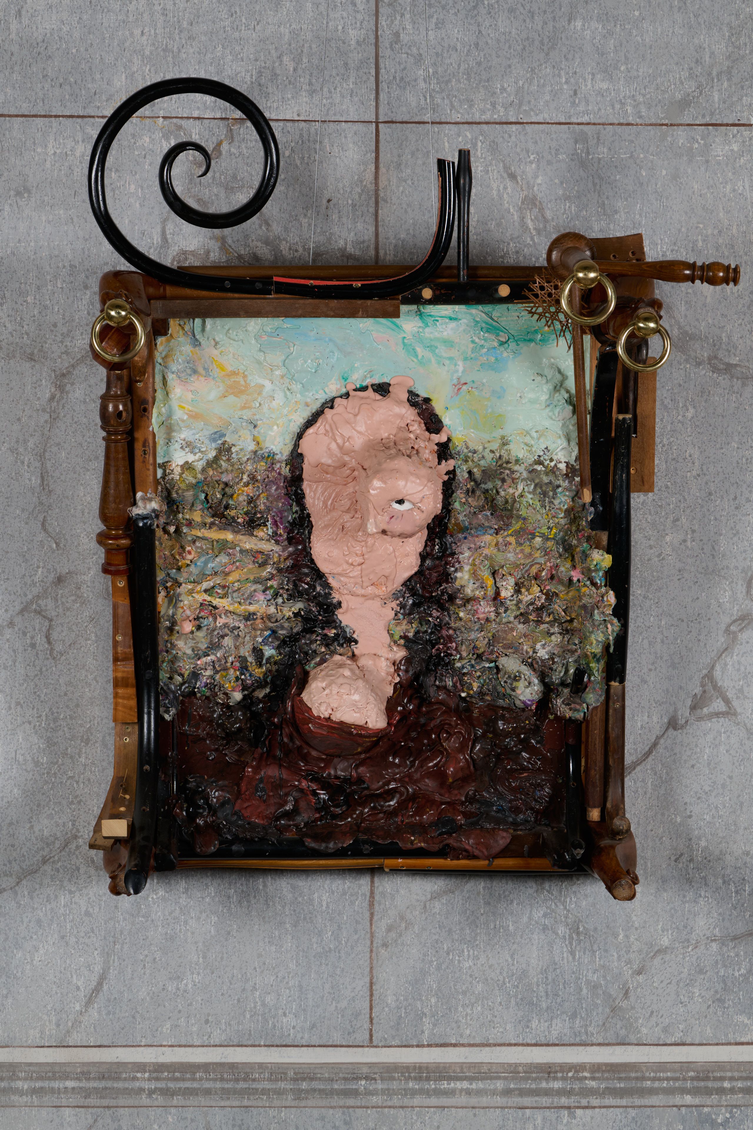 Gelatin, Mona Lisa, 2023, Plasticine, wood, metal, 126 x 98 x 48 cm