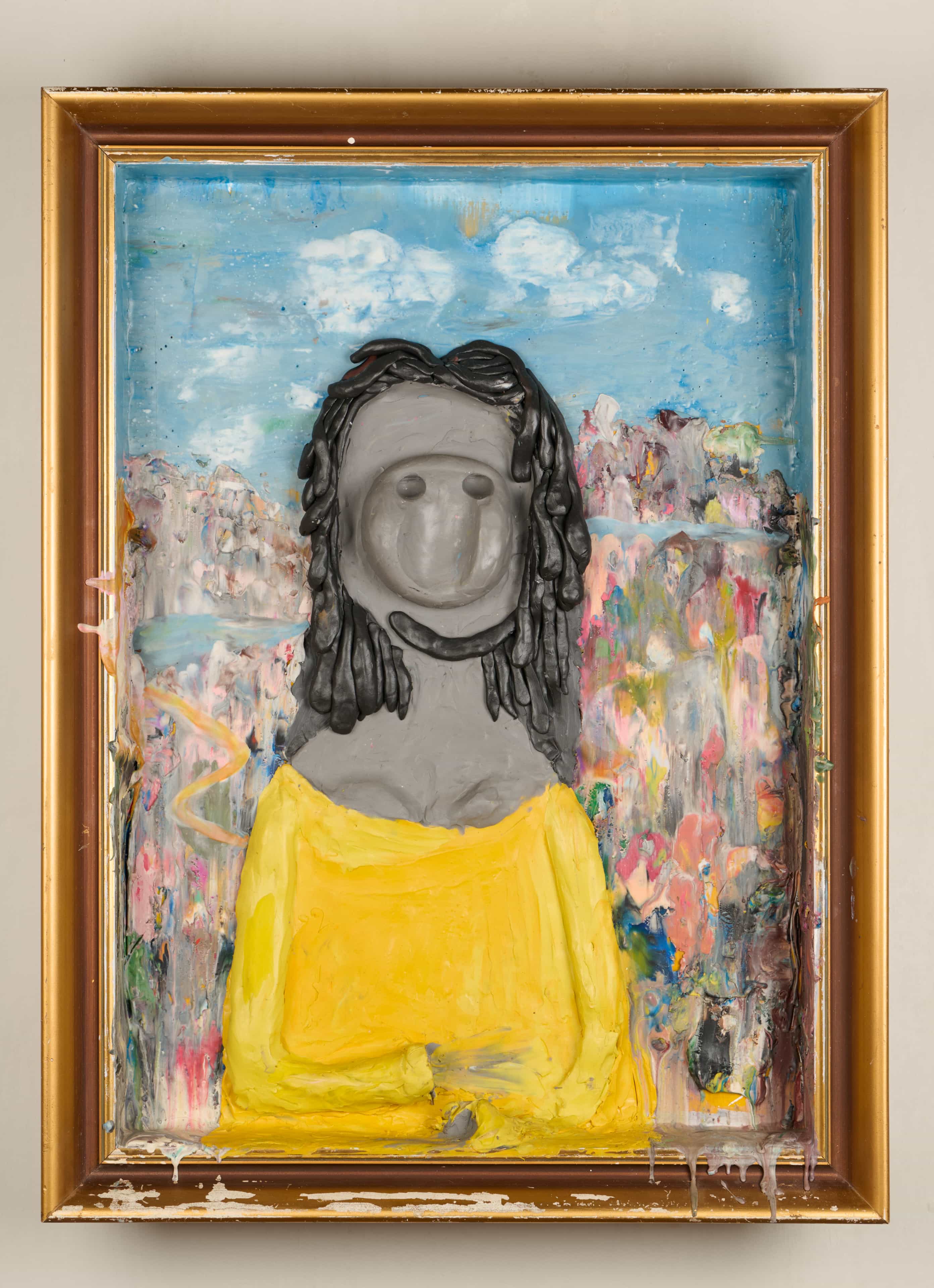 Gelatin, Mona Lisa, 2023, Plasticine, wood, 79 x 60 x 15 cm 