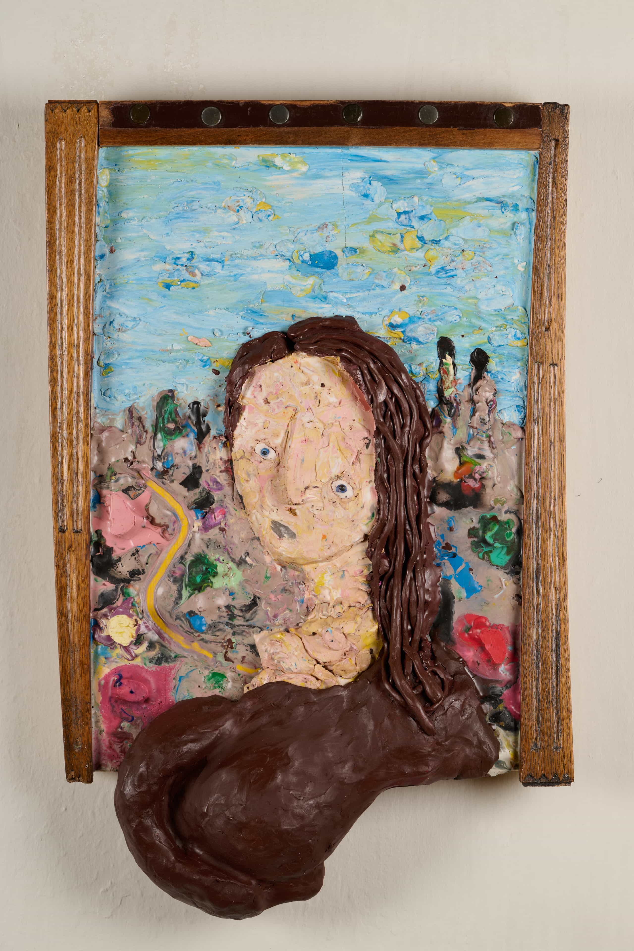 Gelatin, Mona Lisa, 2023, Plasticine, wood, 65 x 42 x 12 cm