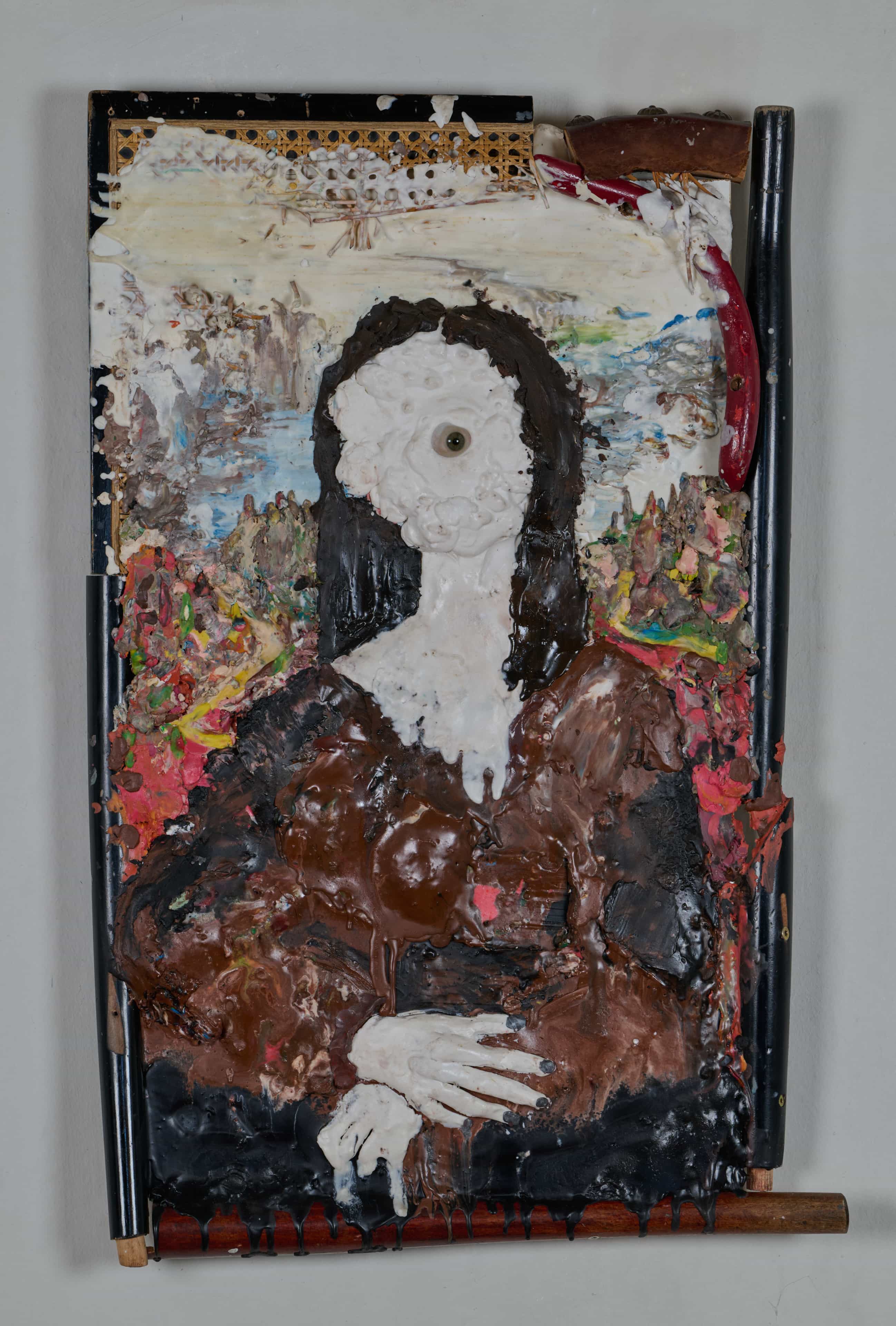 Gelatin, Mona Lisa, 2020, Plasticine, wood, 72 x 47 x 9 cm