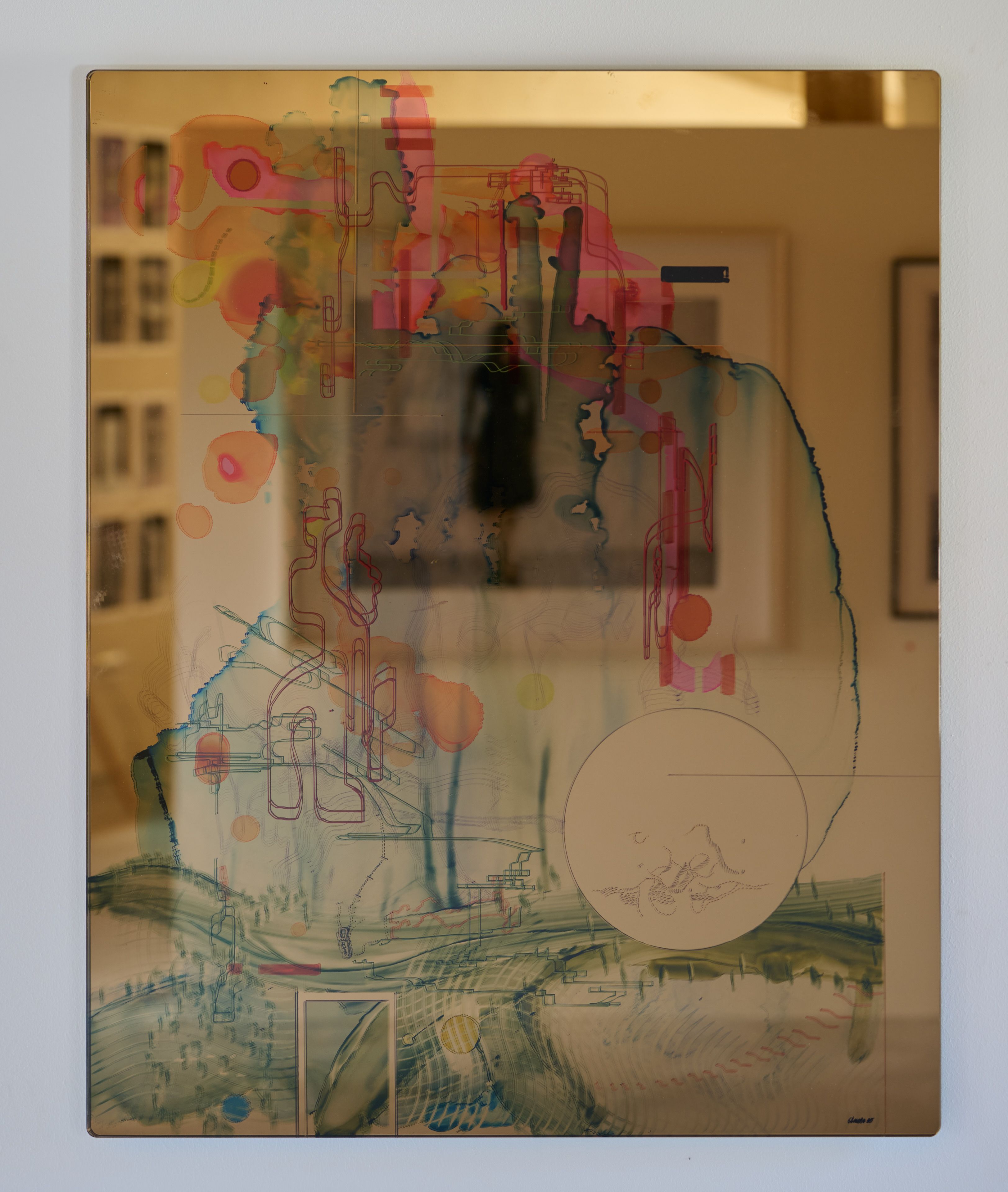 Constantin Luser, 2023, Spiegelarbeiten, Spirit-based watercolor behind UV-protective glass, 100 x 80 cm