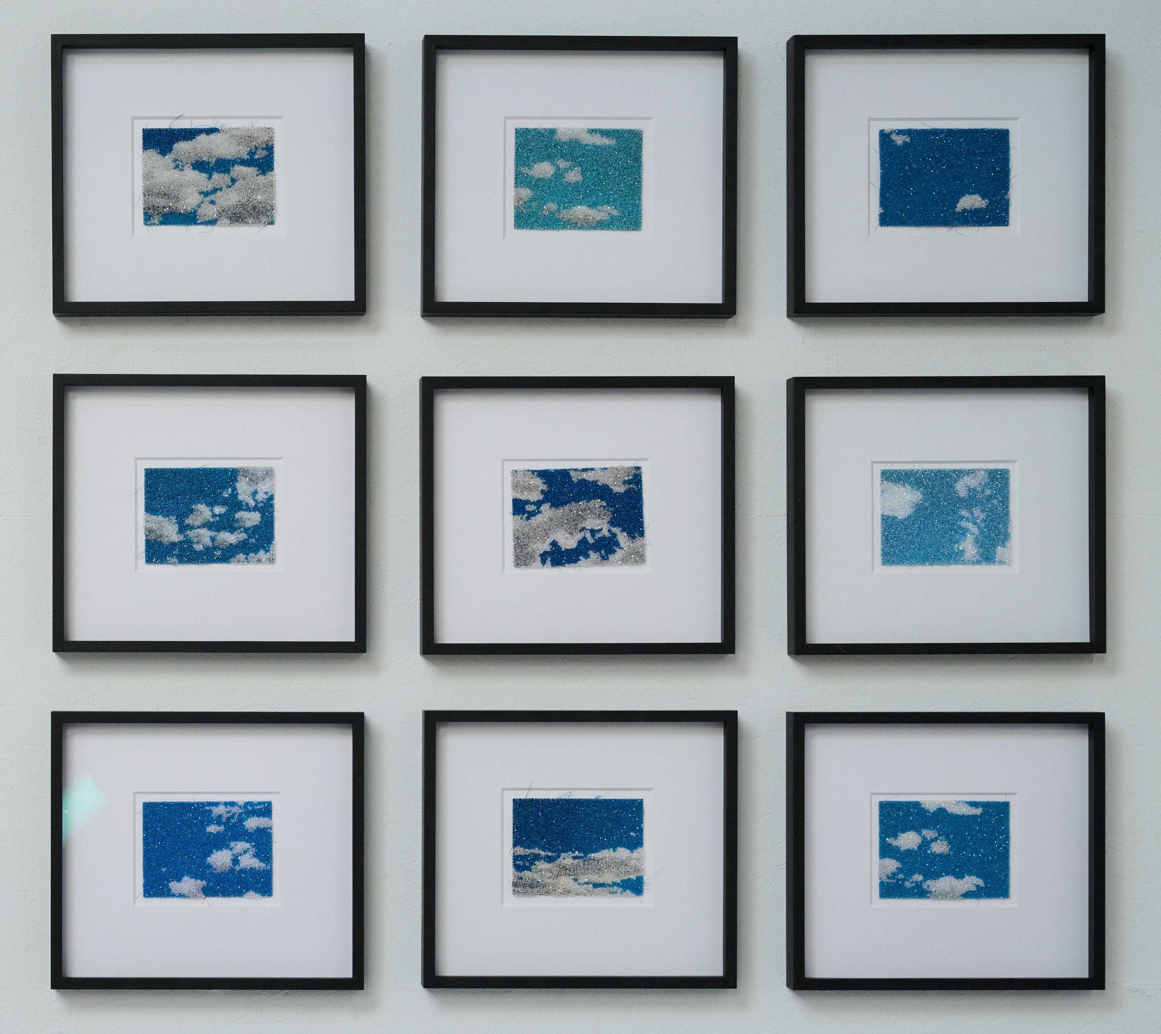 Sissi Farassat, CLOUDS (1-9), 2018, 13 x 17 cm each, Prints with 4000 Swarovski crystals