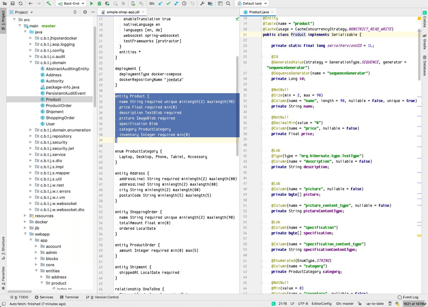The JHipster code in IntelliJ