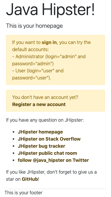 The JHipster application shown on an iPhone 6, part 2