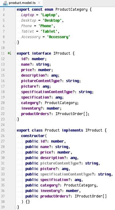 Product model in Angular