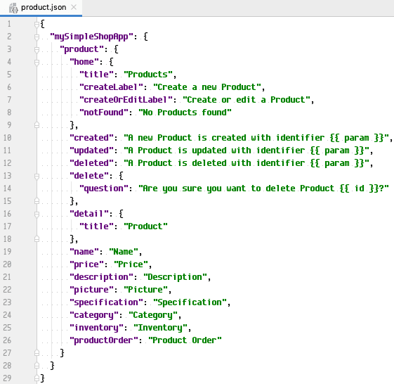 English product translation file in Angular