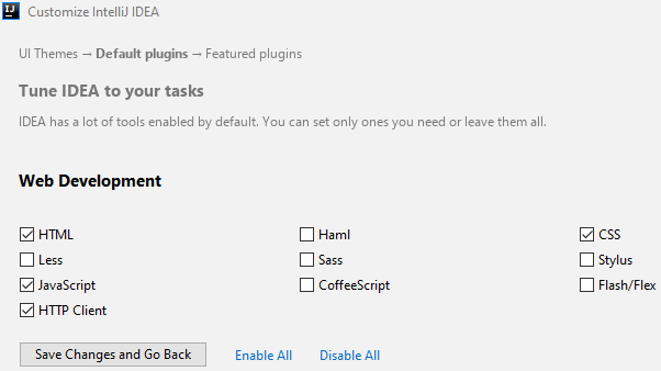 Recommended web frameworks in the initial IntelliJ launch