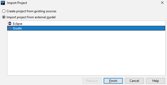 Selecting Gradle during import into IntelliJ
