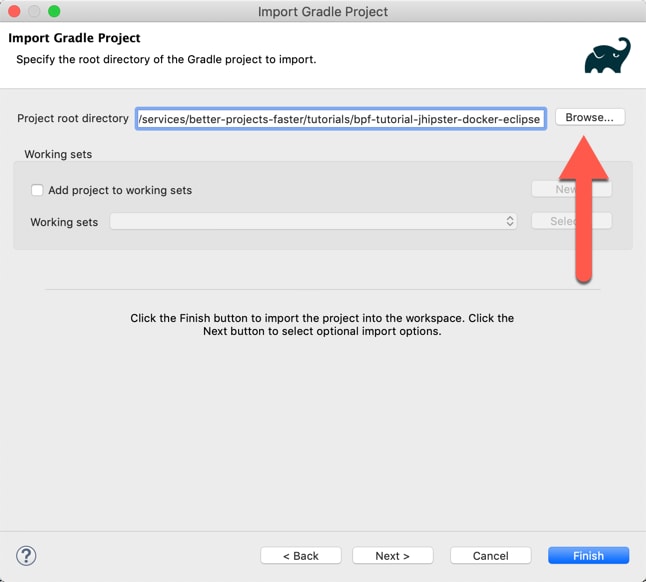 Selecting the tutorial project directory for import