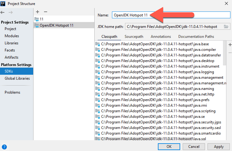 Naming the project JDK in IntelliJ
