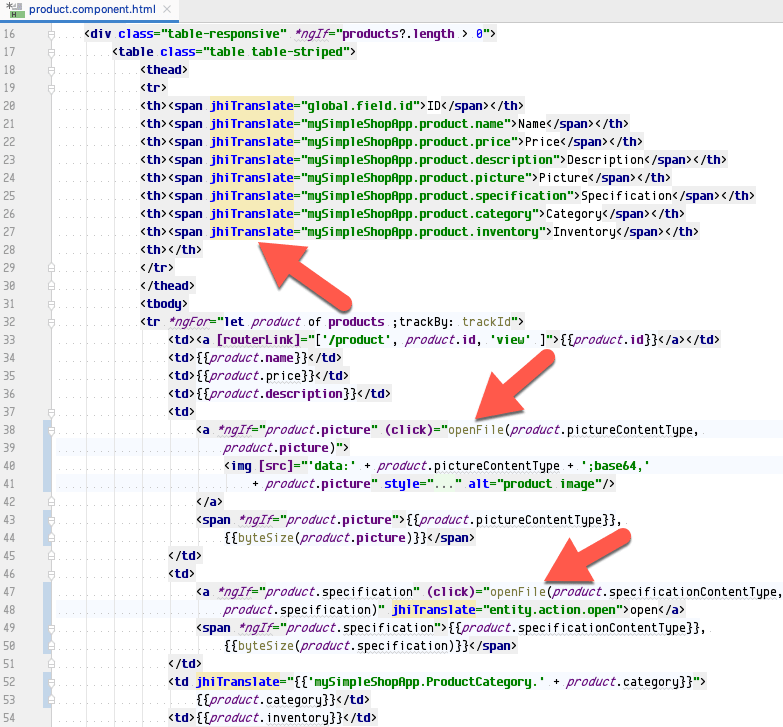 HTML template for entity list in Angular