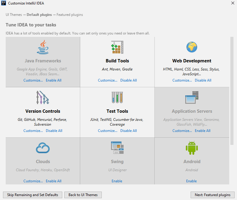 Default plug-in screen in the initial IntelliJ launch