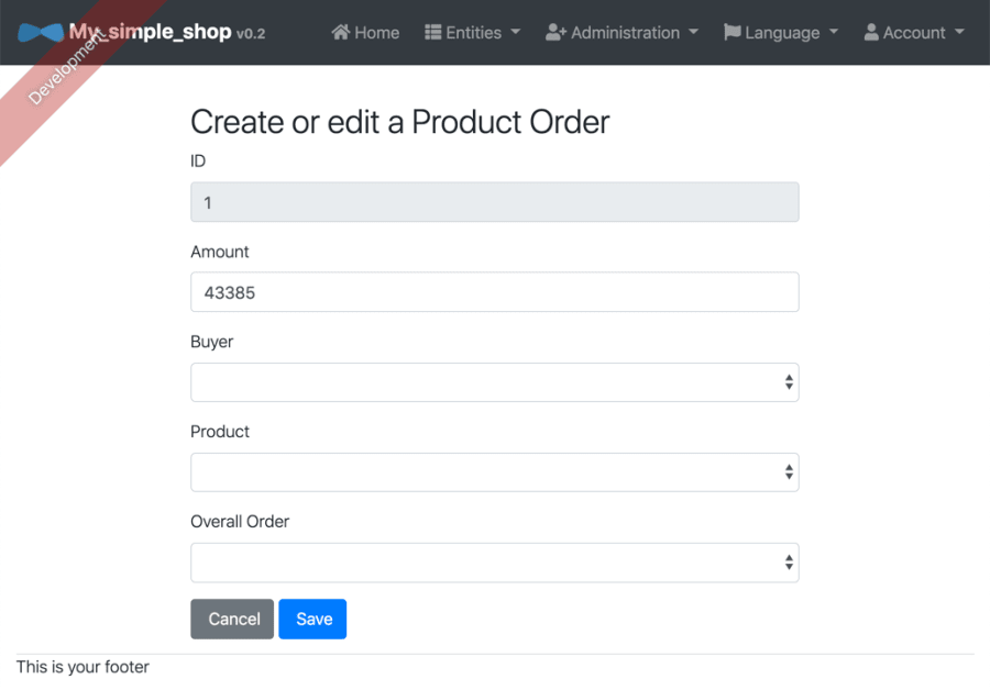 The product order detail view