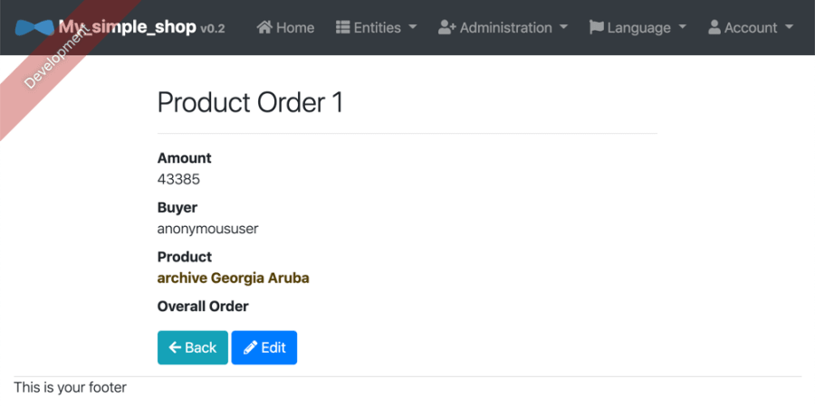 The product order detail view