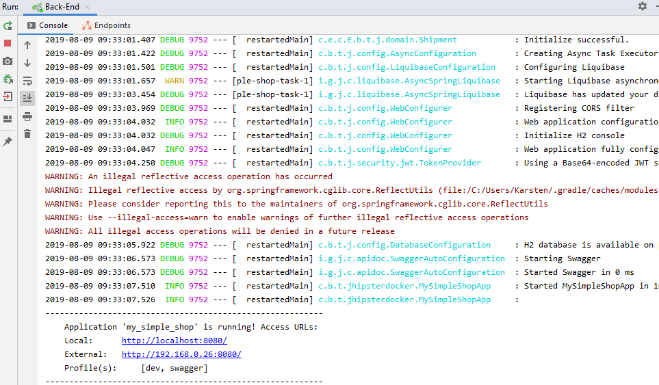 Console output of running tutorial project, part 2