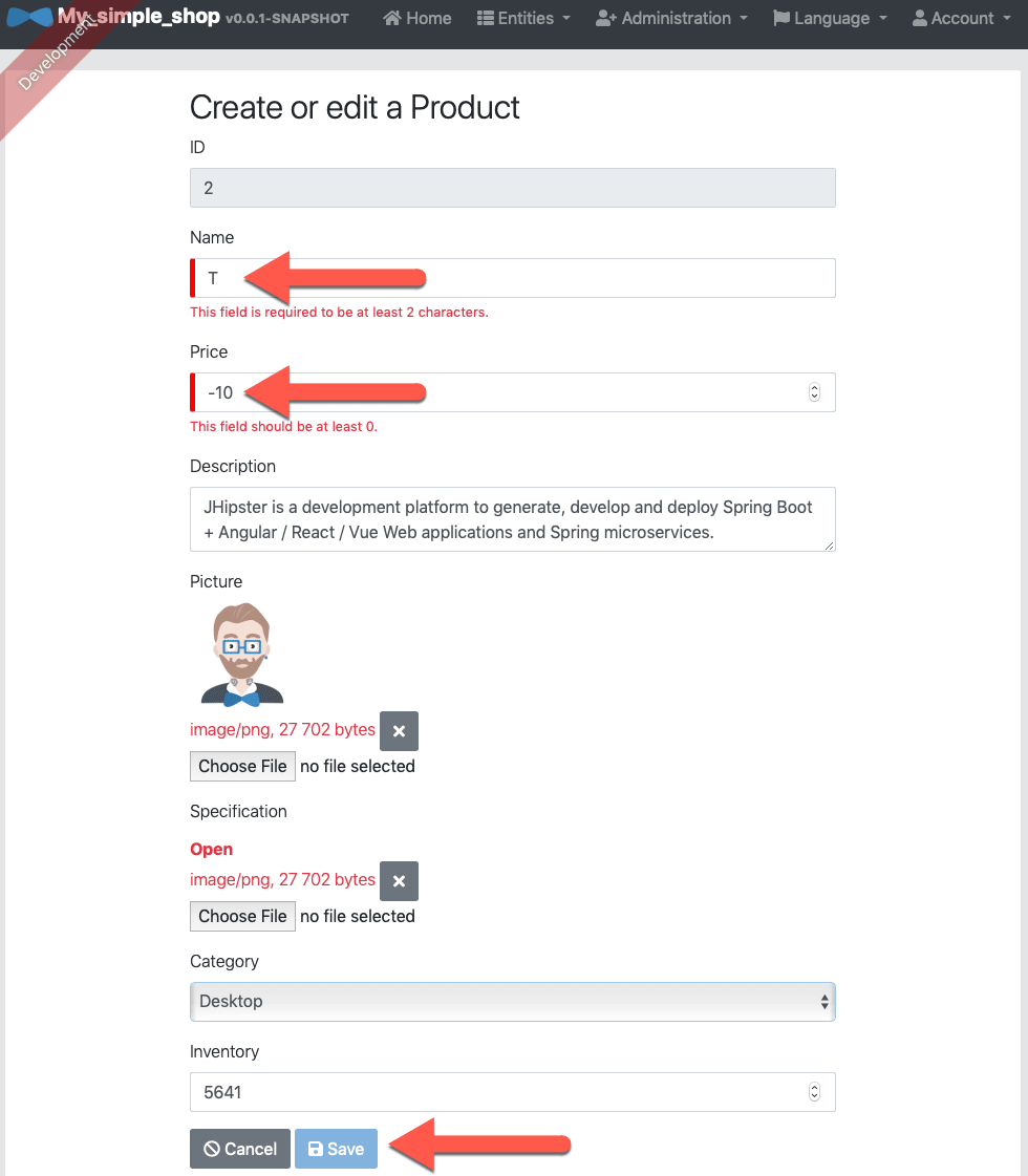Product create & update page