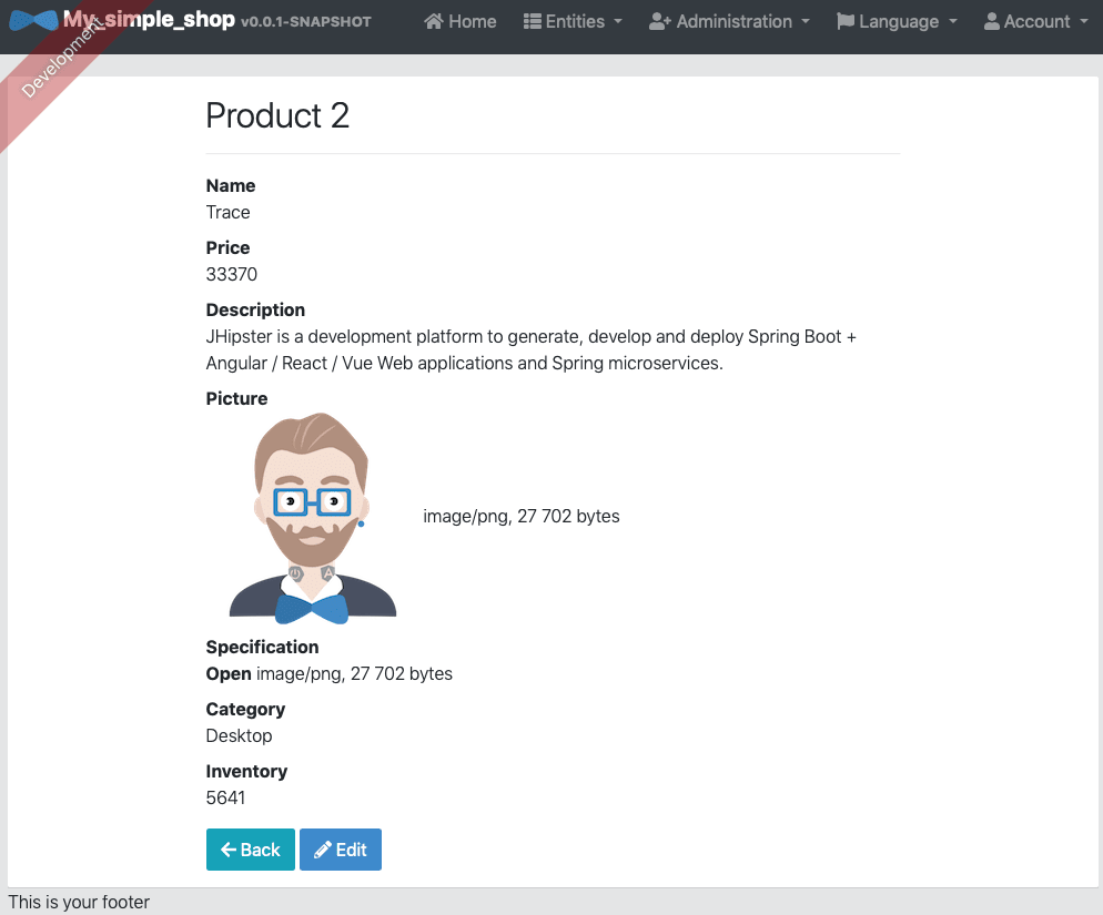 Product detail page