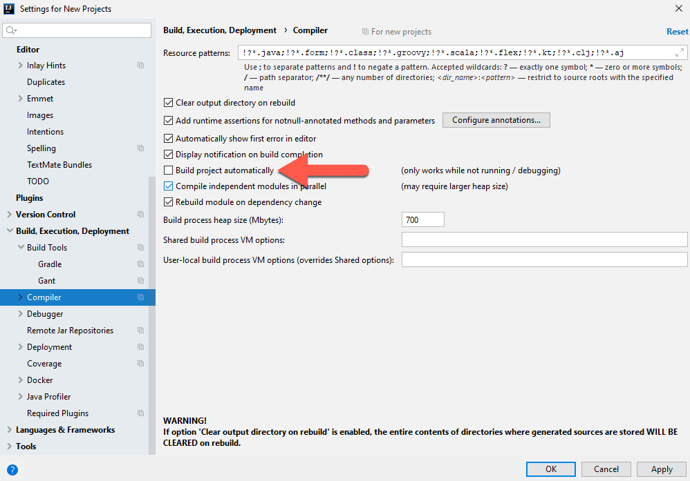 Configuring the compiler in IntelliJ