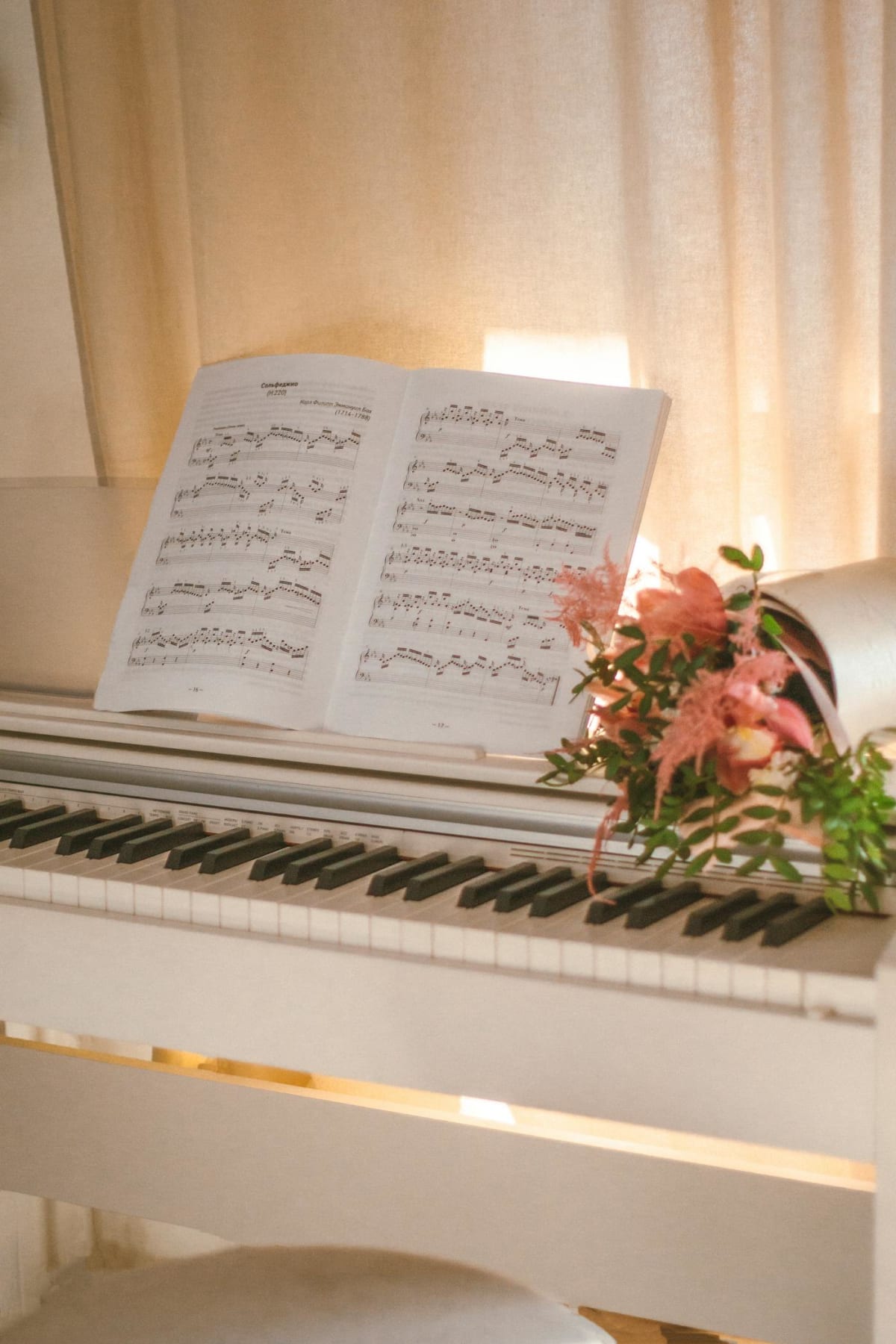 Sheet music resting on a piano during a home practice session