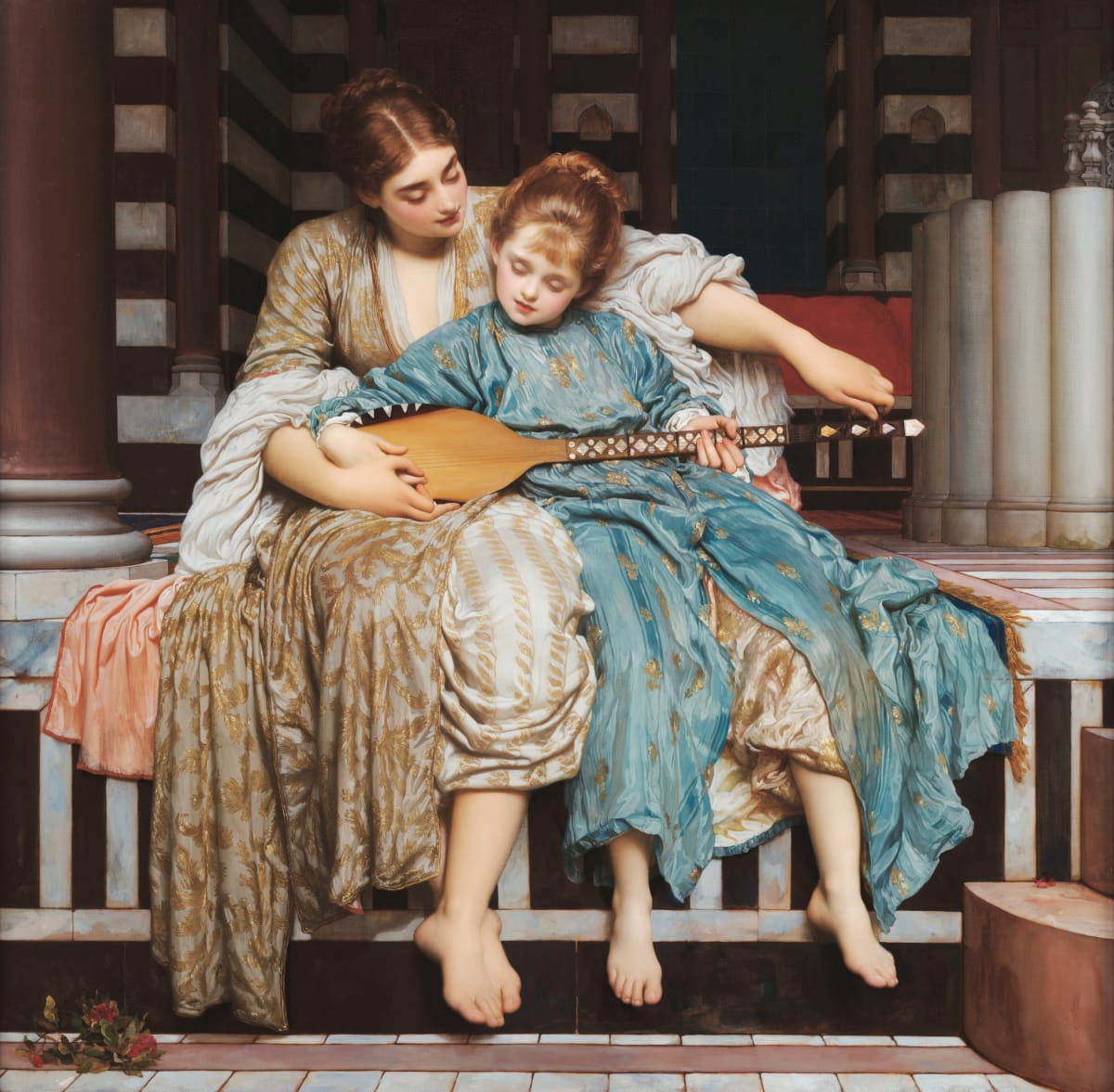 Frederic Leighton's painting The Music Lesson, depicting an intimate teaching scene from 1877