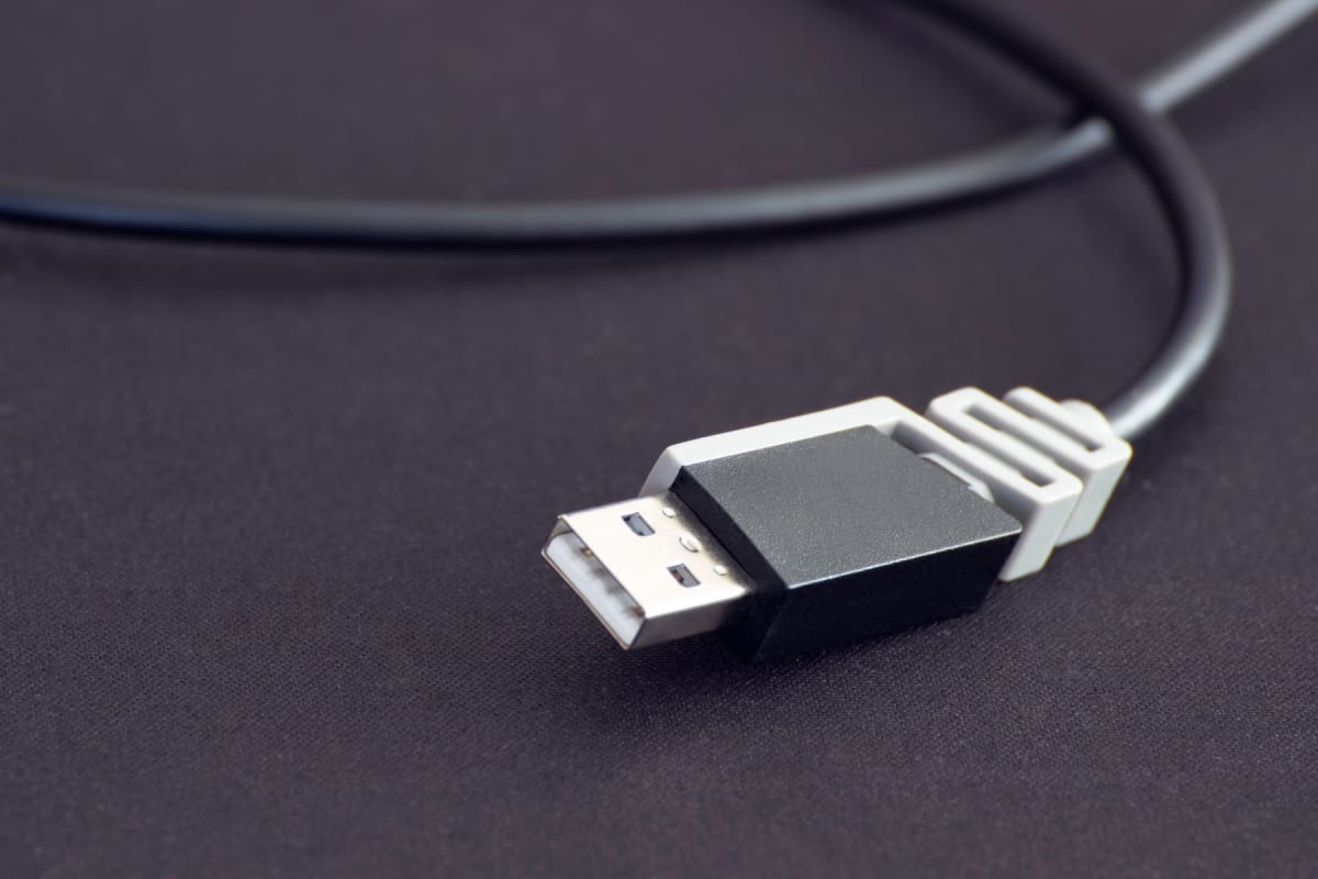 Close-up of a USB-A data cable used to connect music hardware