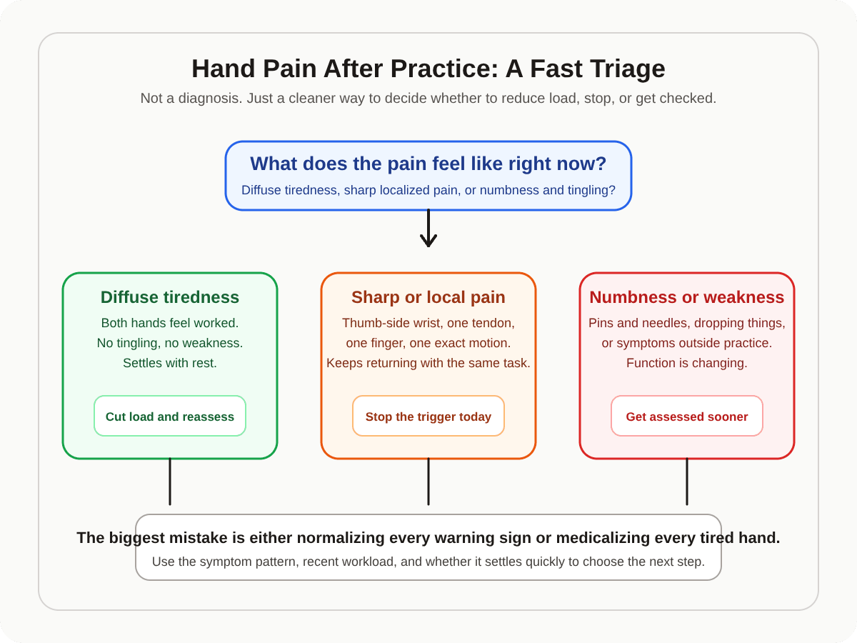 Decision tree for triaging hand pain after practice
