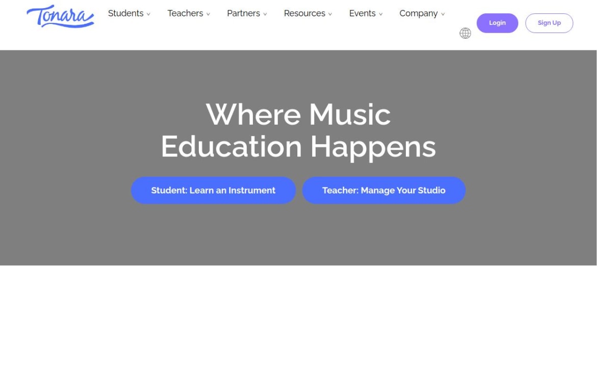 Screenshot of the Tonara homepage