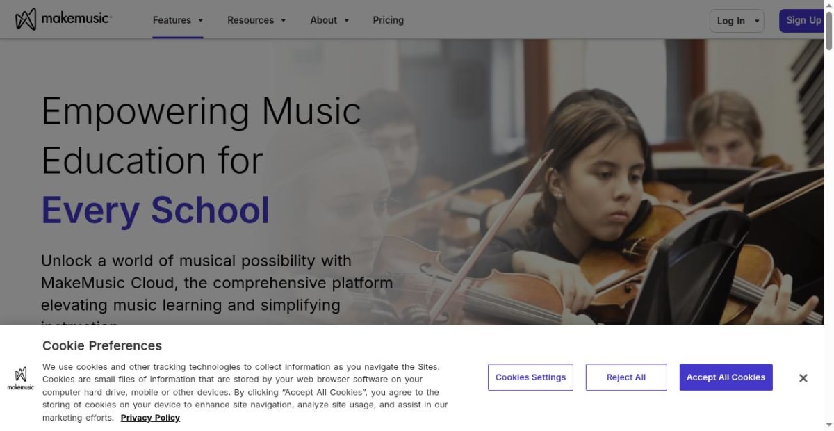 Screenshot of the SmartMusic homepage